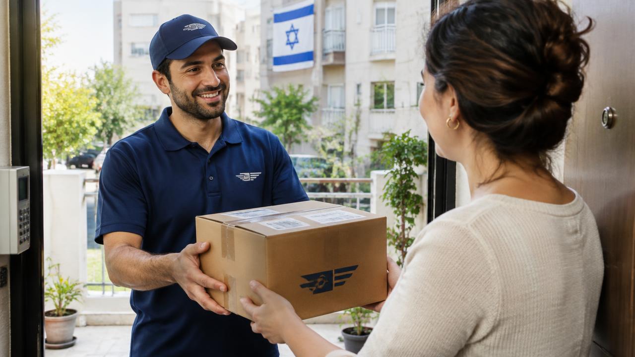 שליח מוסר חבילה בפתח דירה